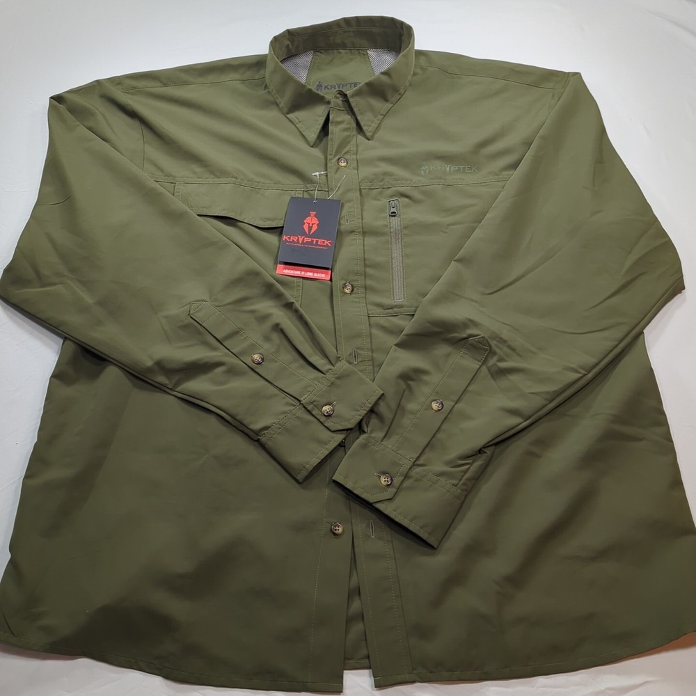 Kryptek Mens Shirt Army Green Adventure 3 Long Sleeves Button Down Size 2XL